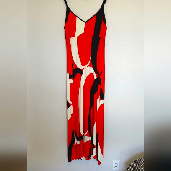 Monsoon Red White Black Abstract Long Unique Statement Maxi Dress Full Volume - Picture 3 of 3